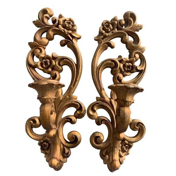 Homco Other - Vintage HOMCO Home Interiors Sconce Gold Candlestick Holder flowers 4118 Pair 2
